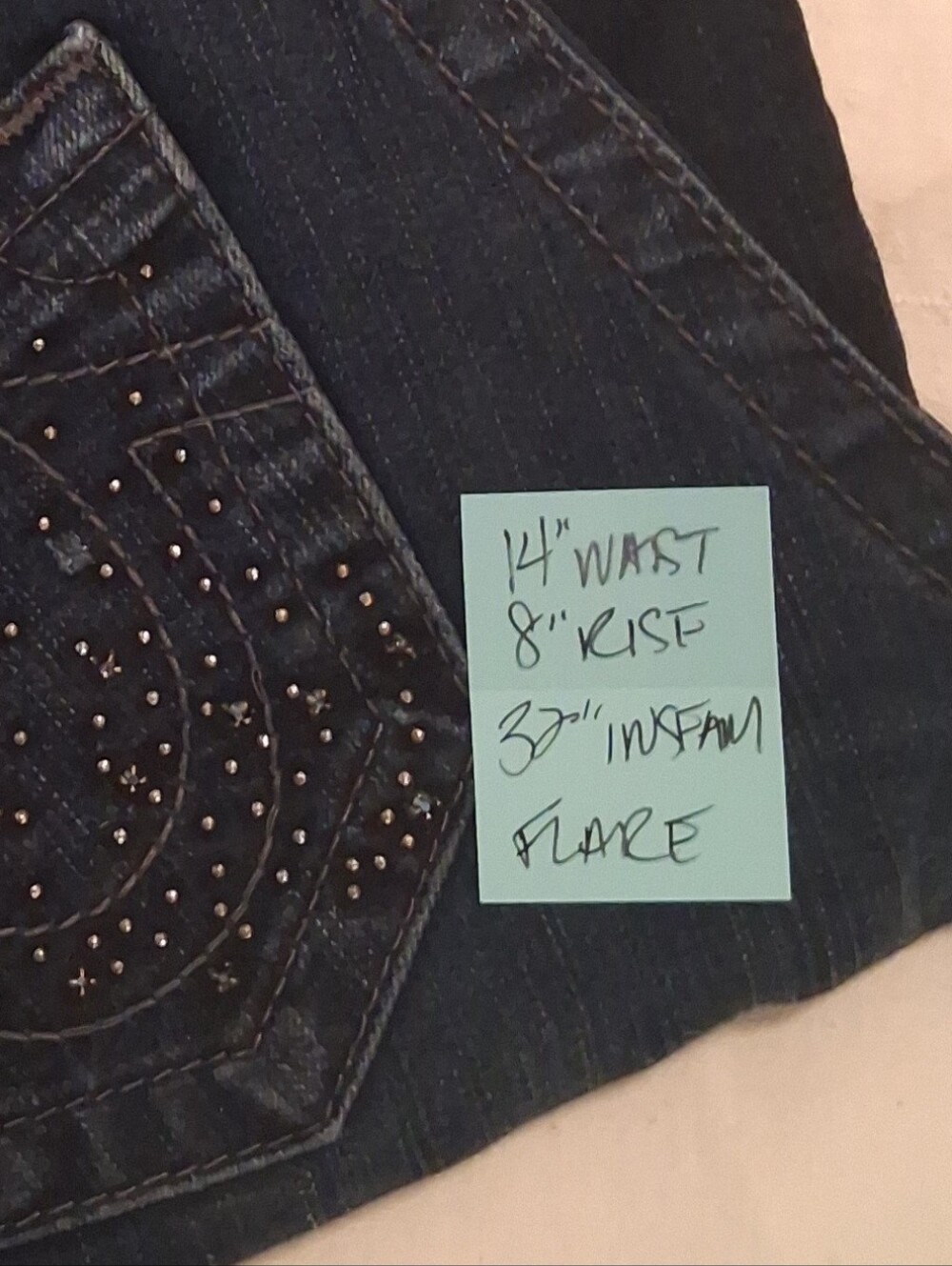 Early 2000s McBling True Religion Low Rise Dark Wash Flare Jeans Size 27 - Picture 10 of 10